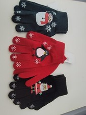 Lot Bundle Of 3 Mini Christmas Gloves Mittens Santa Snowman Penguin