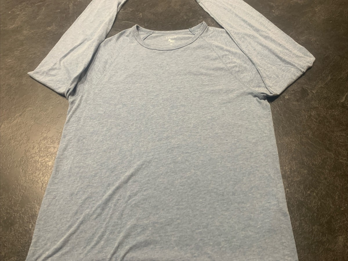 J Crew T-Shirt M Mens Tri Blend Raglan Baseball Solid Blue Gray Heathered  Crew
