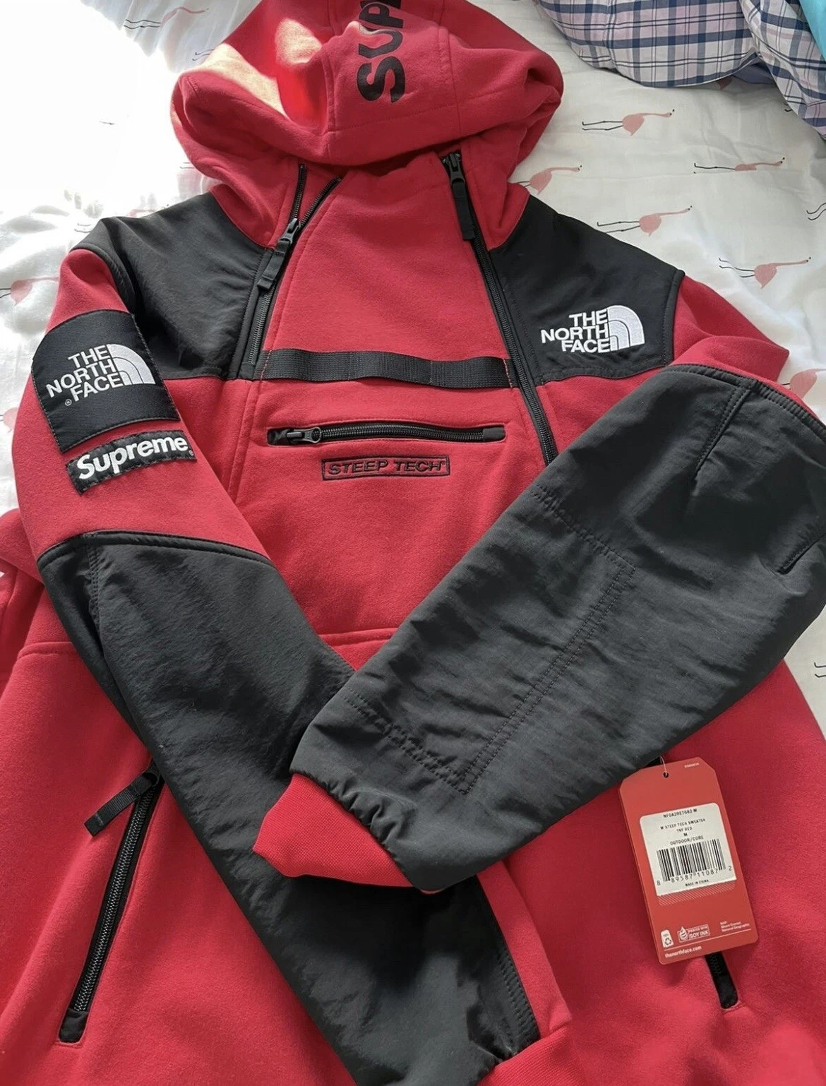 SUPREME x THE NORTH FACE SS16 STEEP TECH SWEAT SHIRT À CAPUCHE ROUGE TAILLE MOYENNE TNF