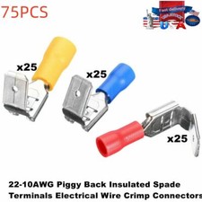 75pcs PVC PiggyBack Insulated Spade Terminals 22-10AWG Wire Crimp Connectors