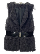 Mcm Faux Fur Sleeveless Vest Size Pl Gray Lined Attached Belt Fuzzy