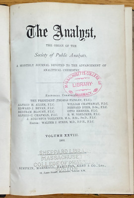 1903 The Analyst Vol XXVII   Analytical Chemistry Pharmacy Toxicology Journal