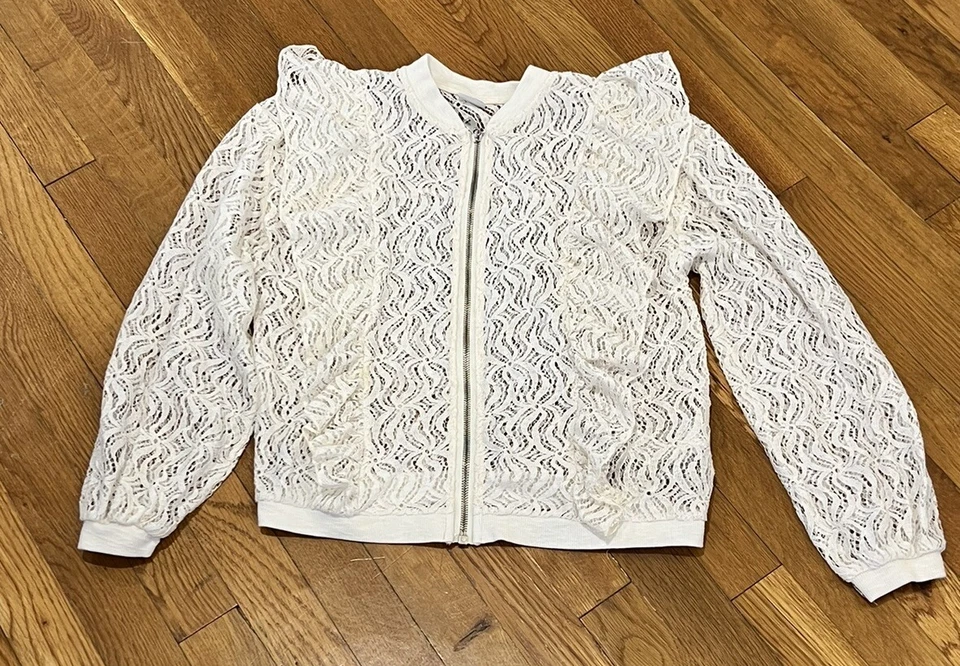 CHAQUETA BOMBER ZARA NIÑOS NIÑAS ENCAJE CRUDO CREMALLERA FRONTAL VOLANTES ENCAJE 0371/604 13-14 Foto 3 de 4