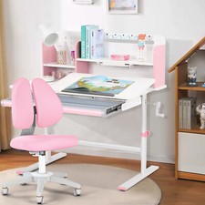 Pink Height Adjustable Kids Study Desk Chair Set Drafting Table w/ Drawer,Shelf