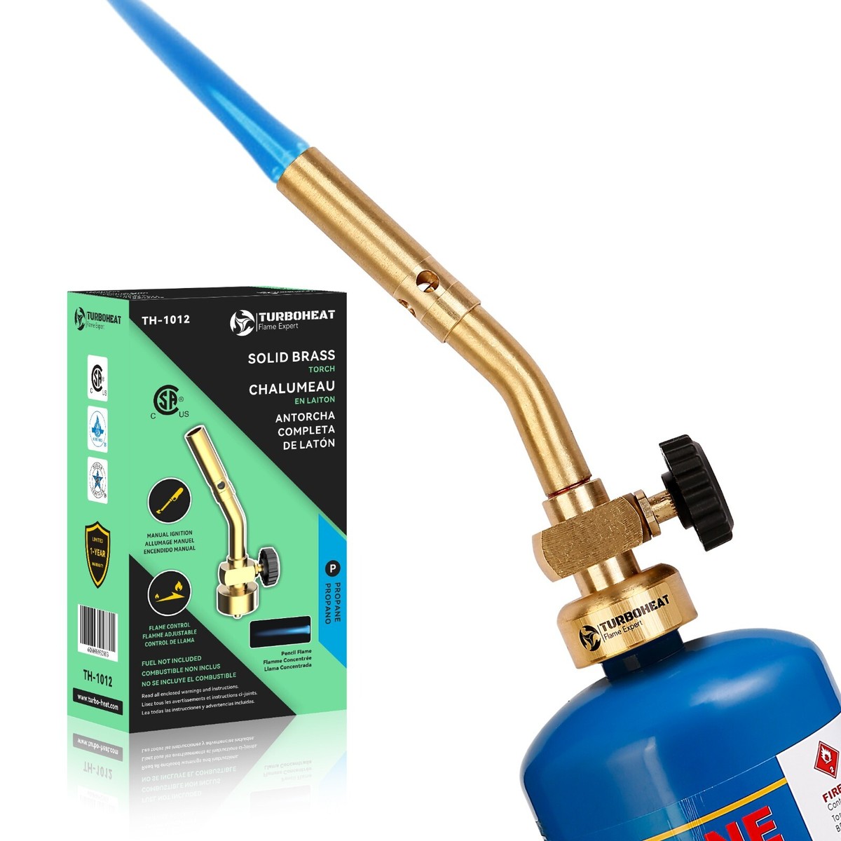 Full Brass Propane Torch Head with Pencil Flame Mini Nozzle MAPP 
