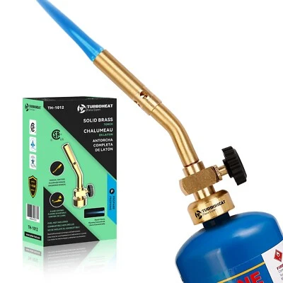 TURBOHEAT Full Brass Propane Torch Head with Pencil Flame Mini Nozzle MAPP MAP Pro Gas Gun