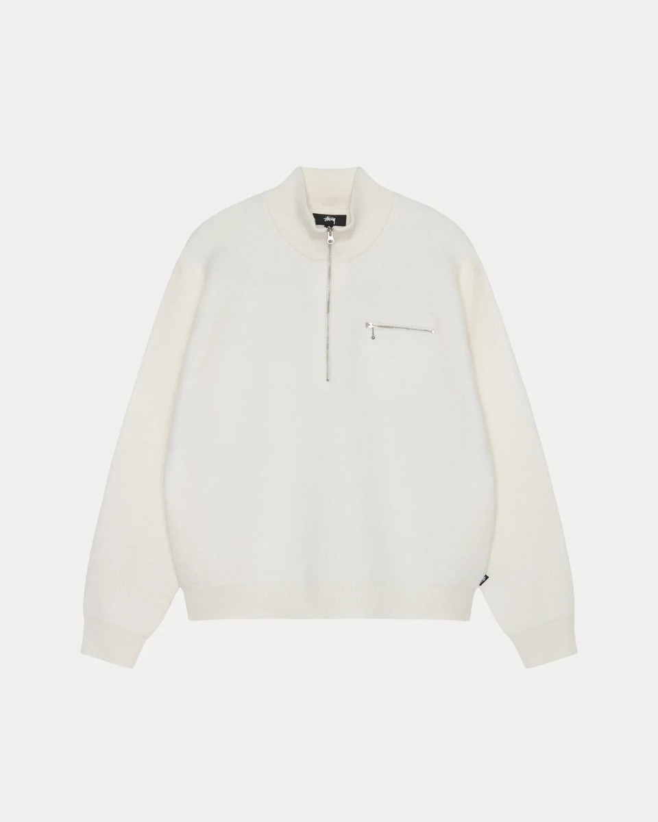 Stussy Half-Zip Mock Neck Sweater, White Size Small | eBay