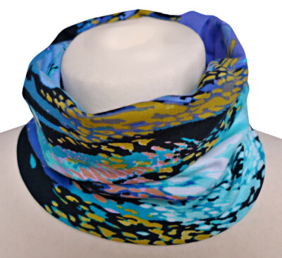 Damen Schal Loop blau türkis gelb 95% Baumwolle 5% Elasthan Schlauchschal 1087