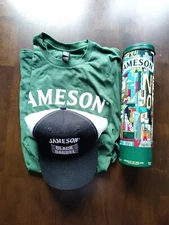 Jameson Shirt Green Large  Irish & Hat Black and White Adjustable & Gift Tin Lot
