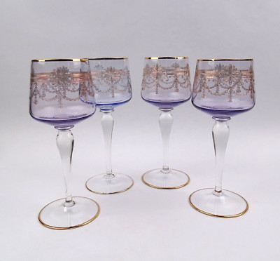Exklusives Set aus 4 Kristall Weingläser Karolinka Glas edle Goldverzierung