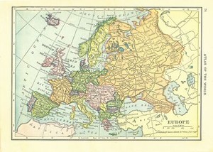 1911 Handy Atlas Vintage Map Pages - Europe on one side and Africa on the oth...