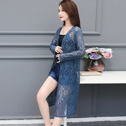 Women Lace Kimono Cardigan Sheer Floral Midi Shawl Jacket Open Front Robe - Picture 10 of 21