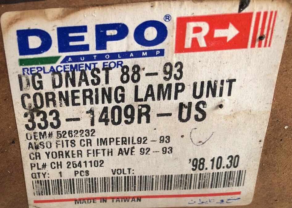 Dodge Dynasty 1988-93 lámpara de esquina derecha, CH2541102, OER Foto 2 de 4