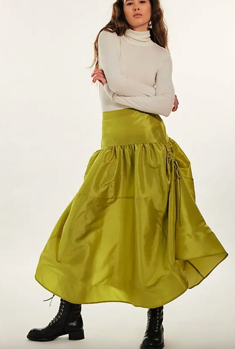 NEW FREE PEOPLE LENTIL SPROUT GREEN EMERY DROP WAIST MIDI SKIRT SZ