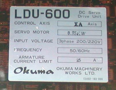 Okuma LDU-600 DC Servo Drive Unit 3-Phase 0.75 KW 25 Amp 200