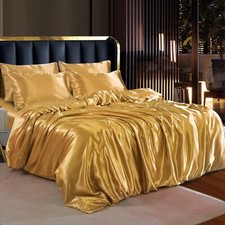 6 PCS SATIN SILK BEDDING SET DUVET COVER FITTED SHEET & 4 PILLOW CASES-All SIZES