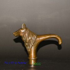 Rare Lucky Handmade Bronze Carving Wolf Head Cane Walking Stick Head Statues