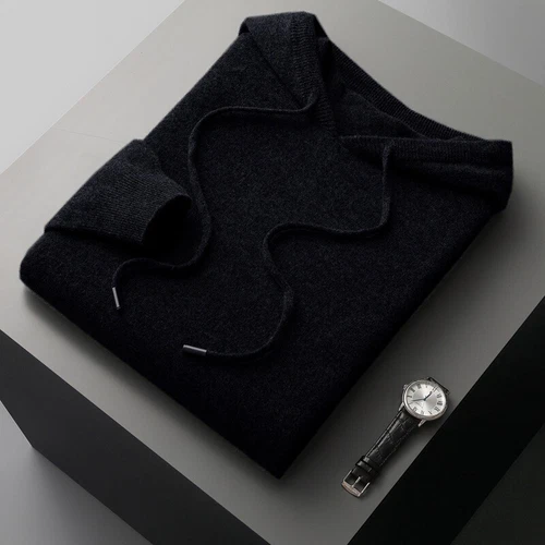 Hombres 100% Lana Suéter con Capucha Color Sólido Cachemira Sudadera con Capucha Cálida Sudadera - Imagen 8 de 28