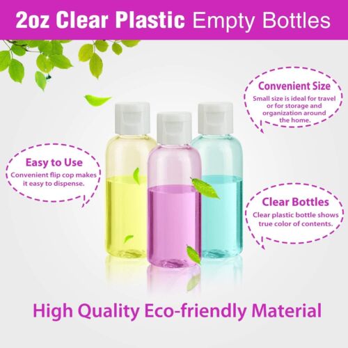 30 Pcs 2 Oz Clear Plastic Empty Bottles, Travel Size Bottles with Flip Cap Small - Picture 4 of 7