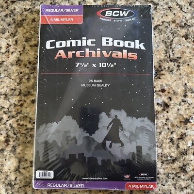 25 - BCW Archivals Regular / Silver 4-Mil Mylar Comic Book Bags  1-SIL-M4 7 ½ 