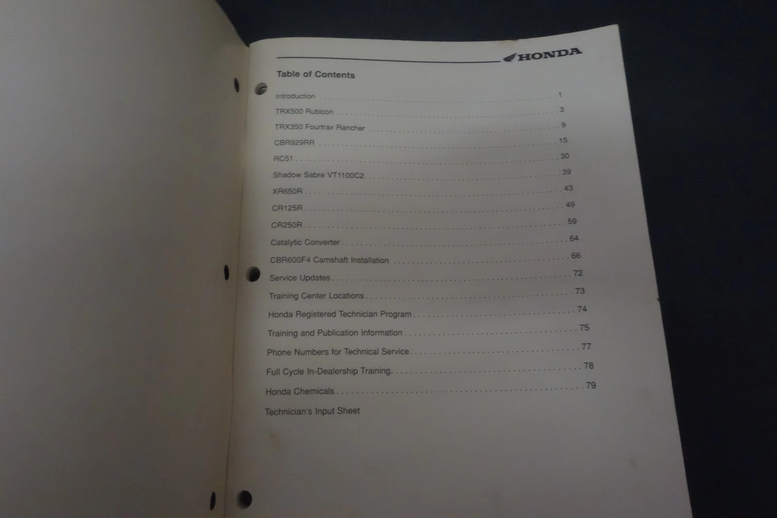 2000 Honda Technician's New Model Guide Book Motorcycle & ATVs