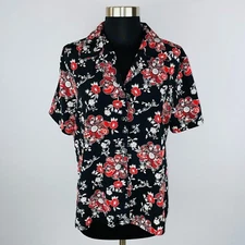 Notations Womens Medium M Polyester Red Black Hippie Boho Theme Shirt 