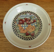 Ceramic 10" Pie Dish Pan Painted Strawberries by Susan Winget
