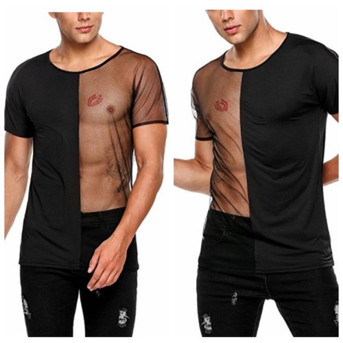 Herren durchsichtig Netz Netz Muskel Tank Top T-Shirt Unterhemd Clubwear Shirts - Bild 29 von 153