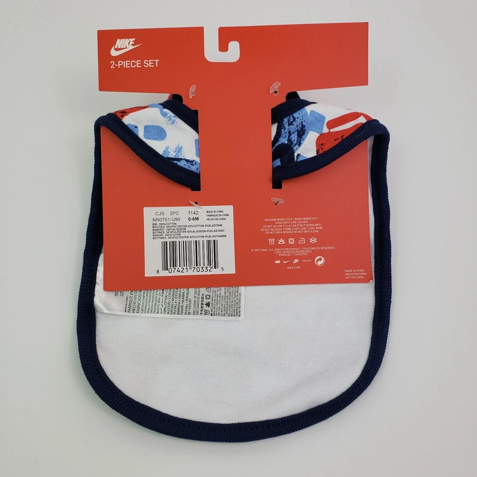 Nike Bebé Infante Niños Talla 0-6 Meses Azul Rojo Babero Botines Calcetines Conjunto de 2 Piezas Foto 3 de 3