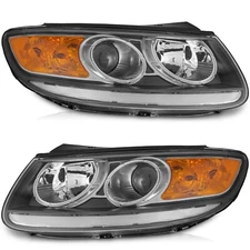 WEELMOTO Pair Headlights for 2007-2012 Hyundai Santa Fe Halogen Black Headlamps