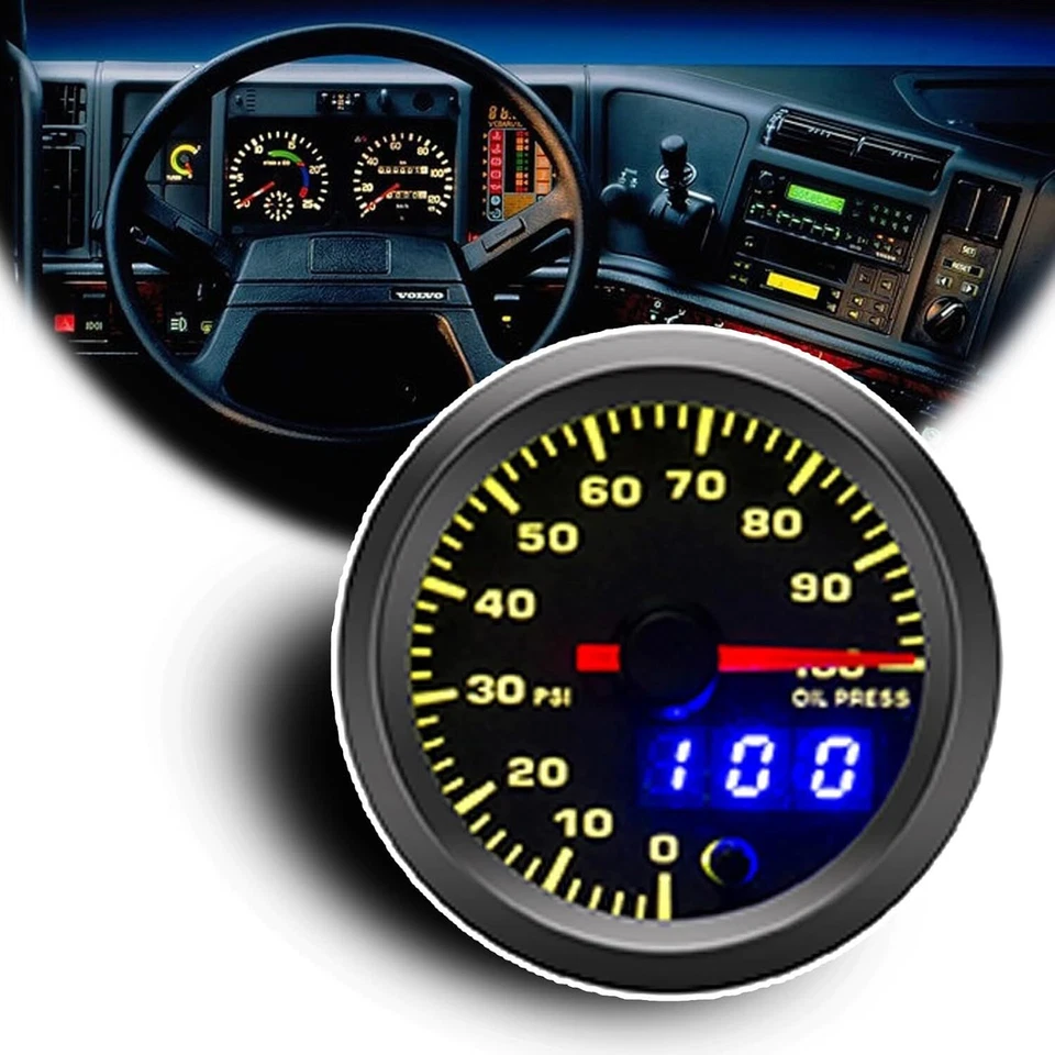 Digital Pointer 7 Color LED Oil Pressure 0-100 Psi Gauge with Sensor 2" 52mm - Image 2 of 4