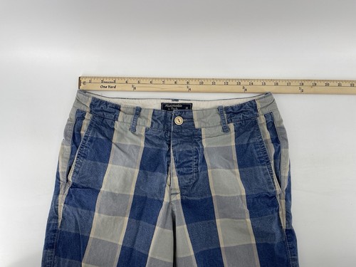 Abercrombie & Fitch Chino Shorts Mens Size 31 Button Fly Blue Gray Checks - Picture 6 of 11