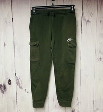 Nike Kids Cargo Jogger Sweatpants Olive Green Fleece Logo Size Large
