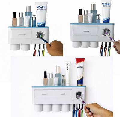 Wadan Wall-Mounted Toothbrush Holder w/ Toothpaste Dispenser & Drawer