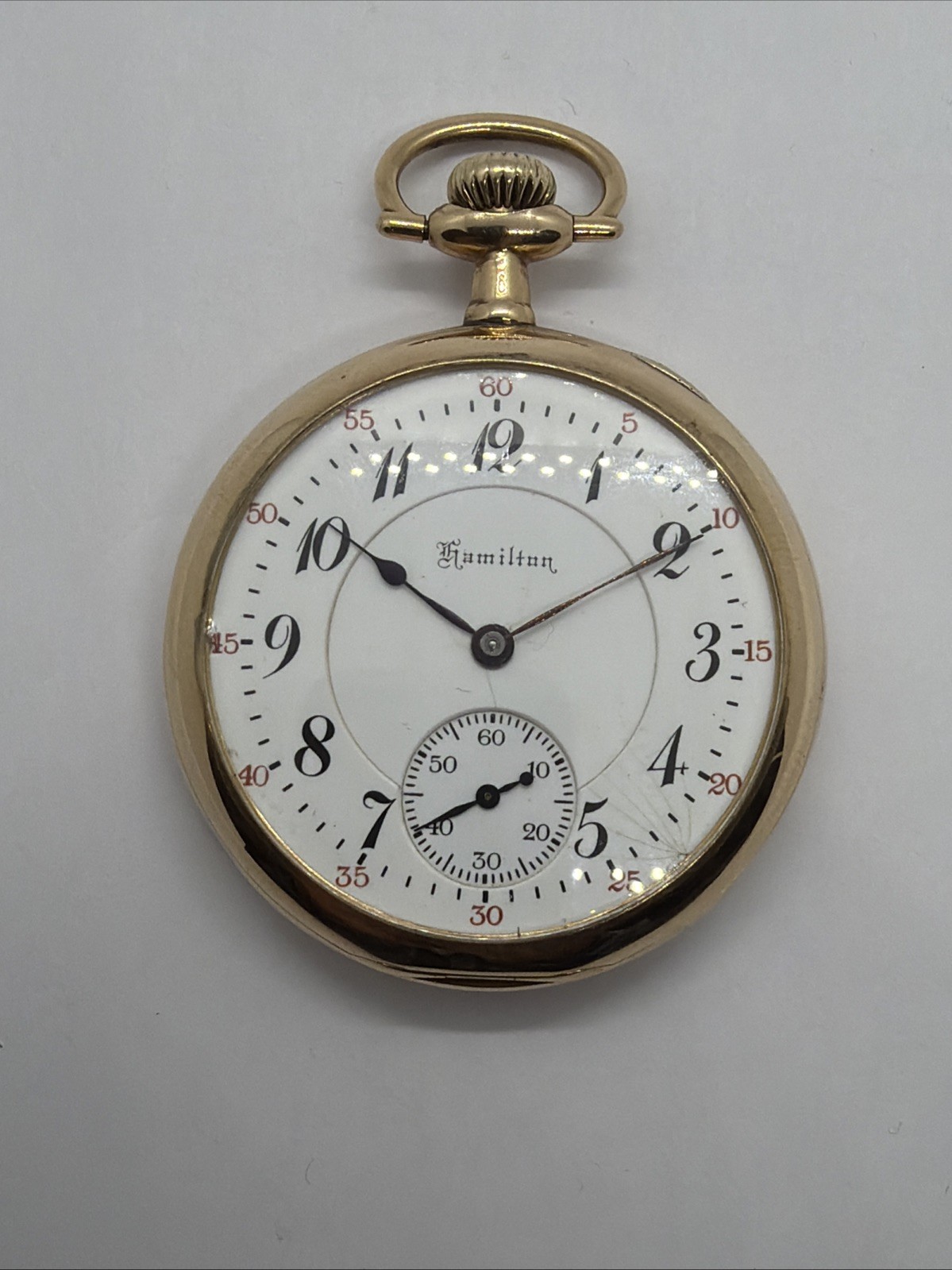 1919 Hamilton Grade 950 16s 23J DS Dial OF Pocket Watch 14K Solid Gold Case Runs