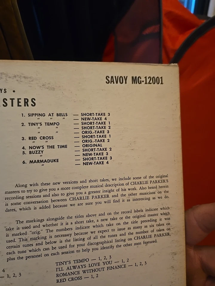 CHARLIE PARKER ~ The Immortal Savoy CLASSIC 1950s LP MG 12001 ~ JAZZ ~ RED CROSS - Image 3 of 4