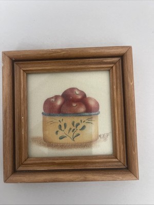 Mini Theorem Painting Apples in Bowl Framed Folk Art Signed M Koff 5 