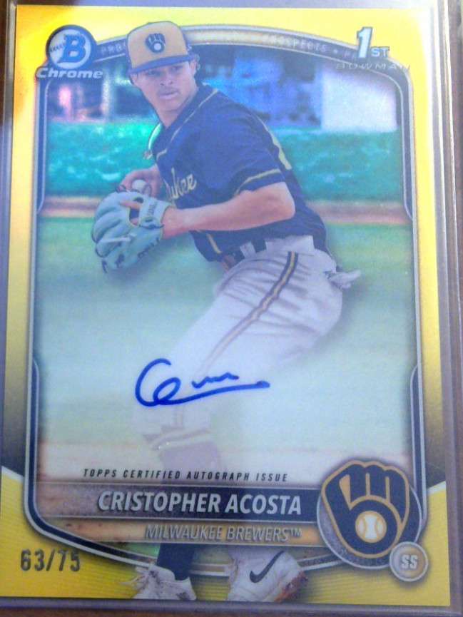 ** CRISTOPHER ACOSTA 2025 BOWMAN CHROME 1ST YELLOW AUTO # 63  /75  **