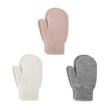 Toddler Mittens Ages 1-3, Warm Winter Knit Mittens 1-3T B Grey  White  Pink