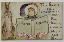 1916 Easter Postcard Child Singing Bunny Comic F.A. Owen Co. A.M. Artist Signed