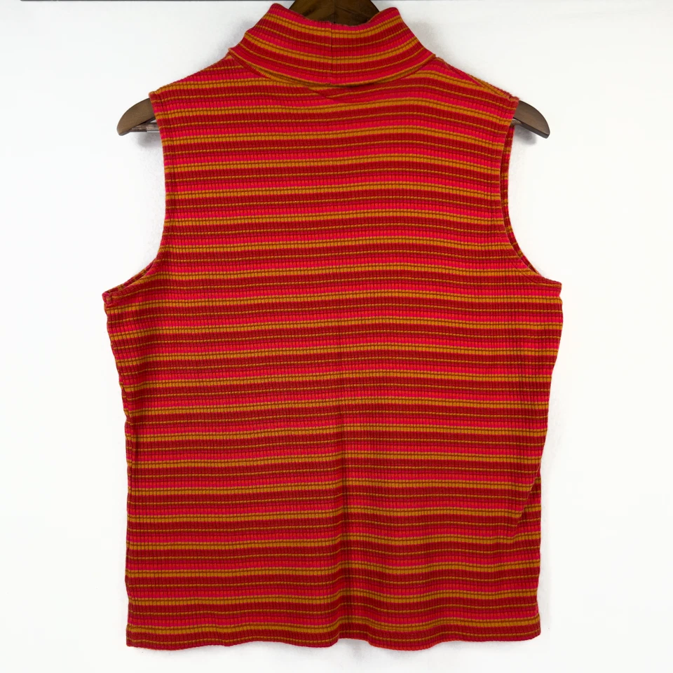 Vintage St Johns Bay Ribbed Turtleneck Knit Sweater Tank Striped Y2K Size Large - Image 4 of 4