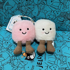 Jellycat London I am Amuseable Pair of Marshmallows Bag Charm Keychain Clip New