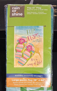 Rain or Shine Large Outdoor Porch Flag Flip-it! Flip Flops Beach, Camp 2-Sided