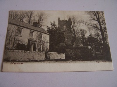 Manaccan Vintage Postkarte Cornwall 1904 Kirche Haus Feigenbaum