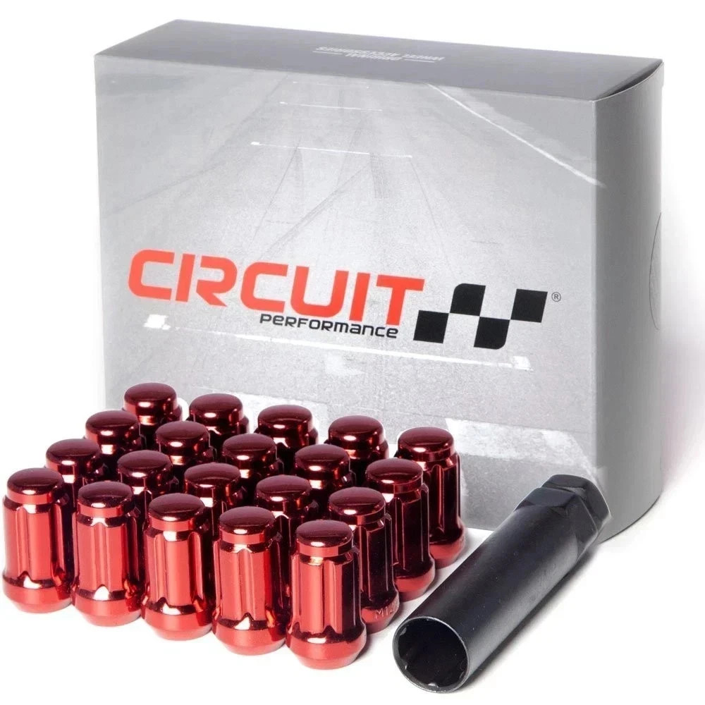 Spline Drive Tuner Acorn Lug Nuts Red 12x1.5 Forged Steel (20pc + Tool)