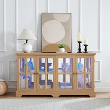 Display Cabinet with LED Glass Doors Adjustable Shelves Four-Door Design