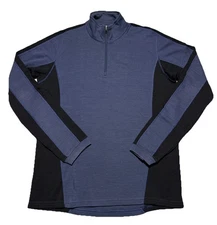 Ibex 1/4 Zip Pullover Mens L Blue Black Base Layer 100% New Zealand Merino Wool