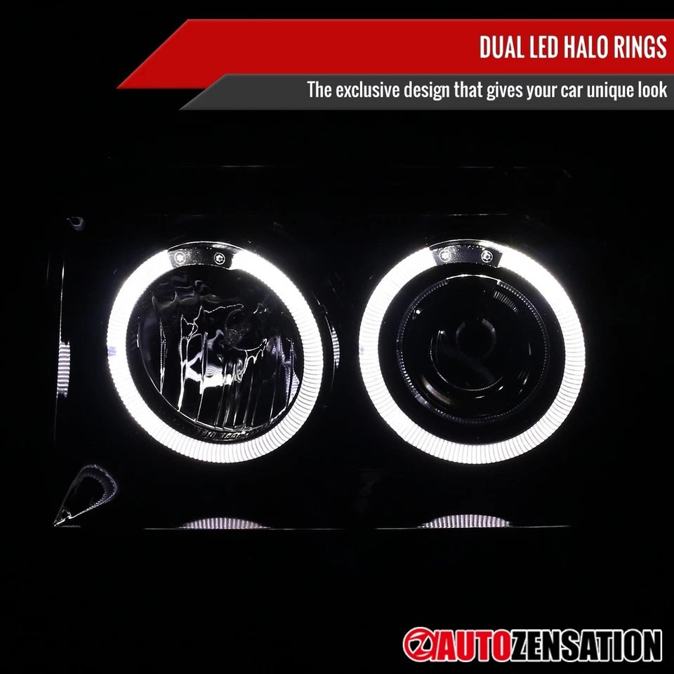 Fit 1993-1996 Jeep Grand Cherokee Smoke Black LED Halo Projector Headlights Lamp - Image 4 of 4