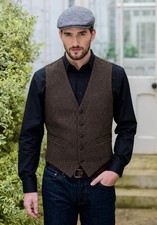 Men Vests Herringbone Tweed Wool Blend Single Breasted Casual Office Work Travel