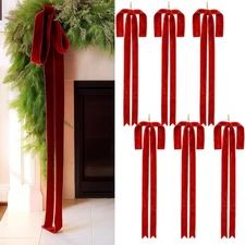 Janinka 6 Pcs Red Large Velvet Christmas Swag Bow 31.5 x 23.6 inch 